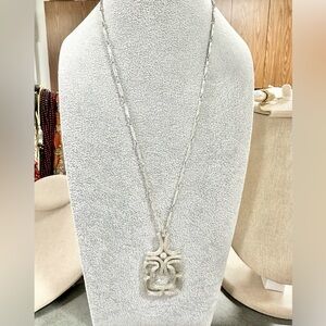 Vintage 1974 Avon Mayan Pendant Silver Tone Statement Necklace